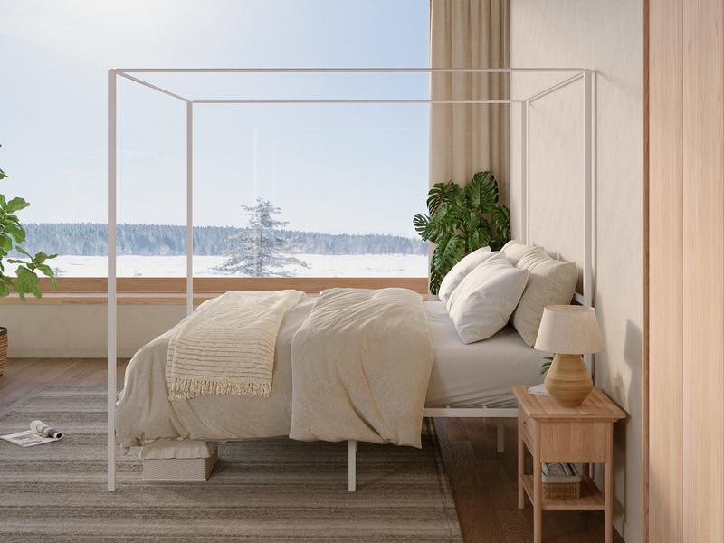 YITAHOME Canopy Bed Frame Metal Four Posters 14 Inch Platform with Built-in Headboard Strong Metal Slat Mattress Support, No Box Spring Needed