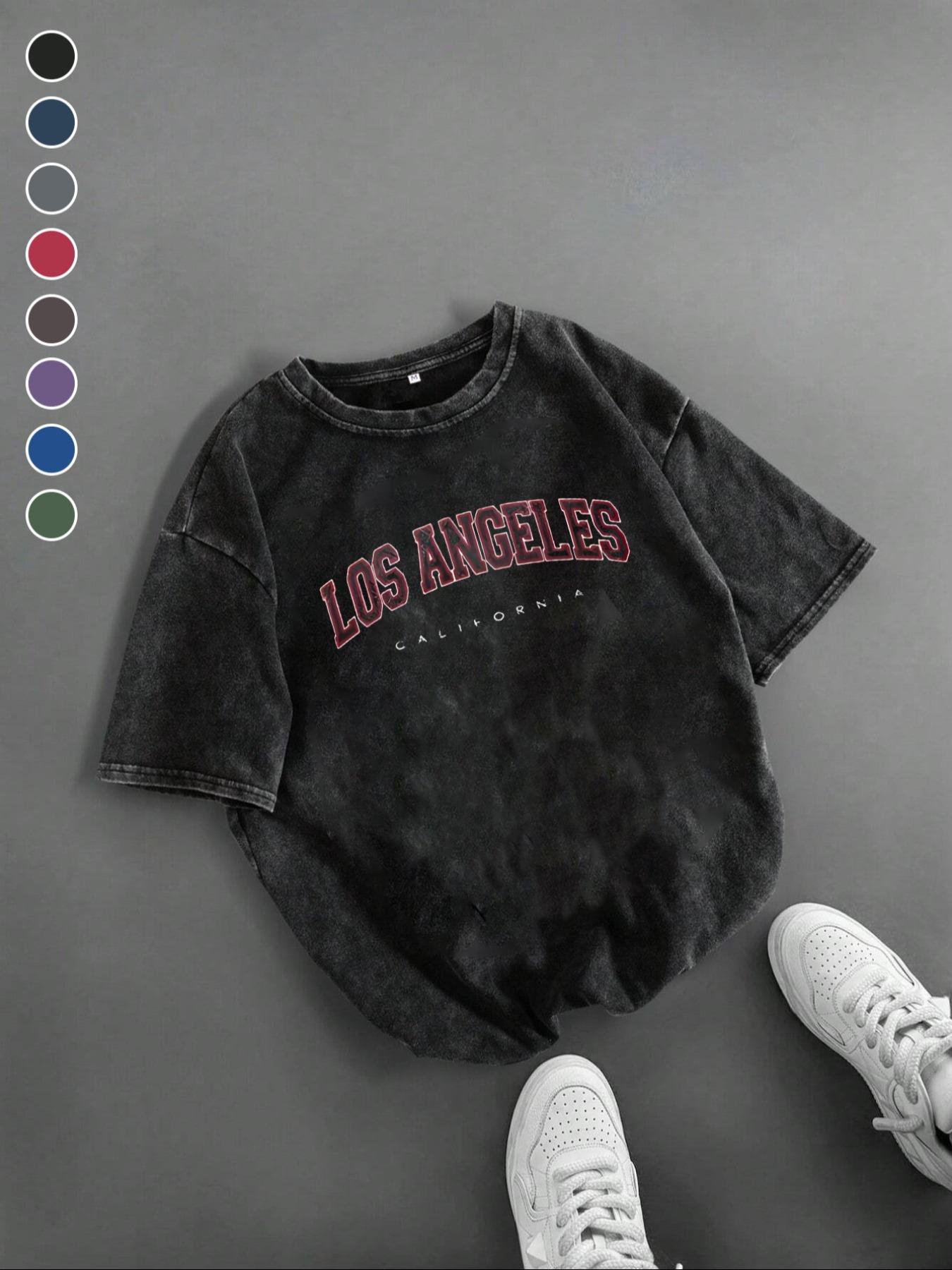 Men's Los Angeles Letter Print Short Sleeve Graphic Tee, Vintage Trendy Casual Round Neck T-shirt for Daily Wear, Men's Summer Outfit, Tops