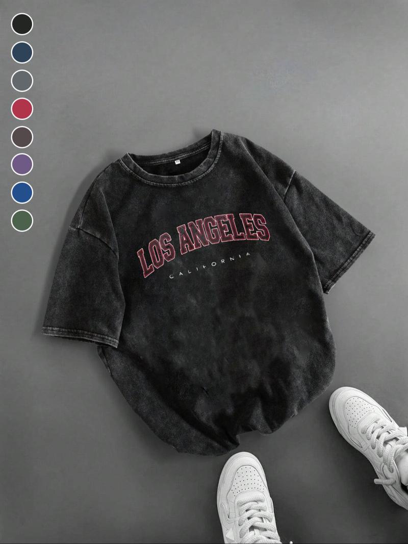 Men's Los Angeles Letter Print Short Sleeve Graphic Tee, Vintage Trendy Casual Round Neck T-shirt for Daily Wear, Men's Summer Outfit, Tops