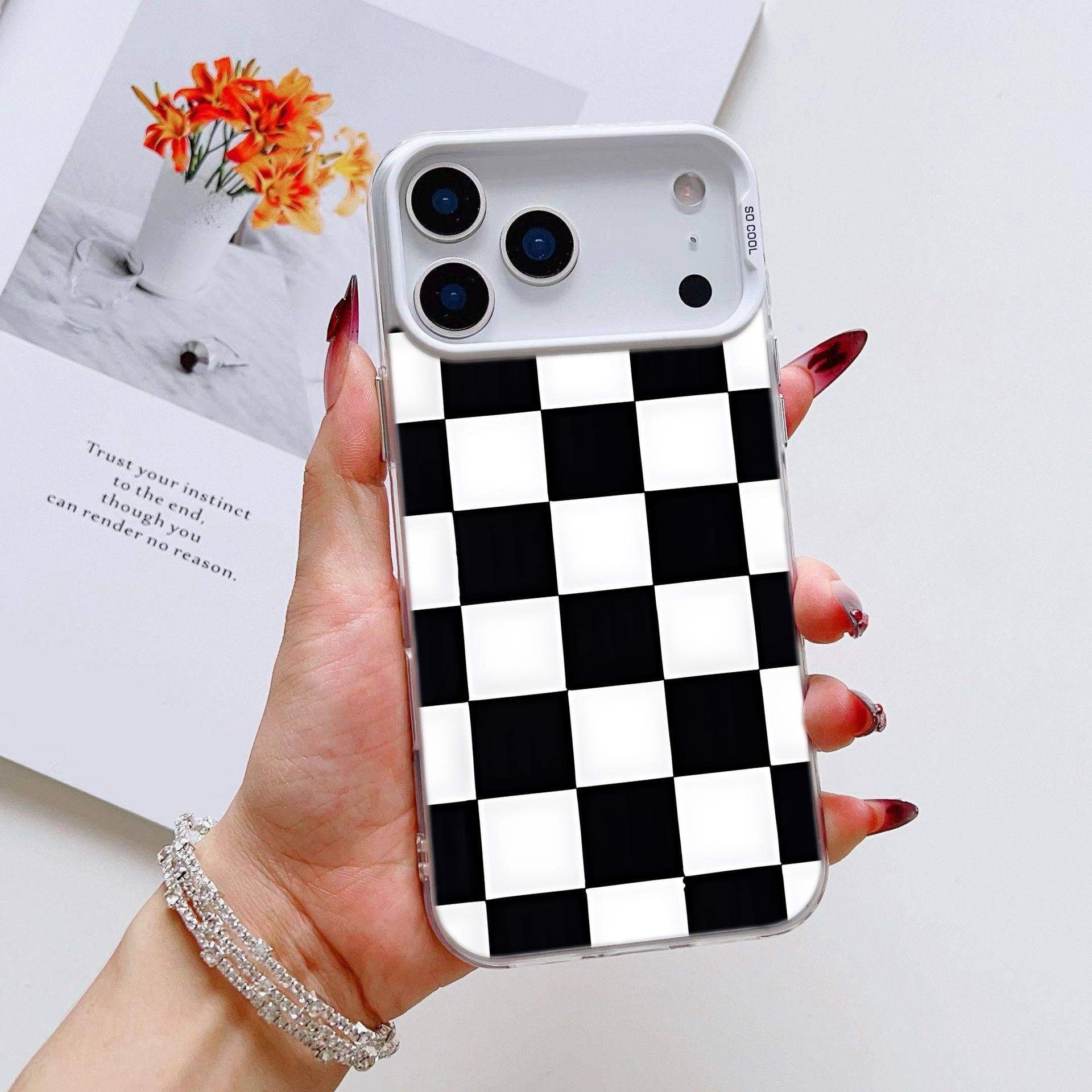 Black White Checkered Drop-proof Phone Cases for iPhone 17 Pro Max 17 Air 17Pro 16 15 14Plus 13 12 11 XS Simple and Stylish Smartphone Shockproof Anti-Drop Protection Protector