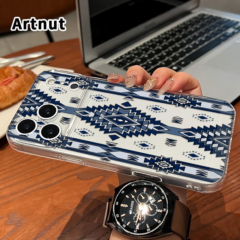 Phone Case for iPhone 17 Pro Max 16 Plus 15 14 13 12 11 XS XR E Aztec Blue Geometric Non-Yellowing Shockproof Clear slim Protective Softcase