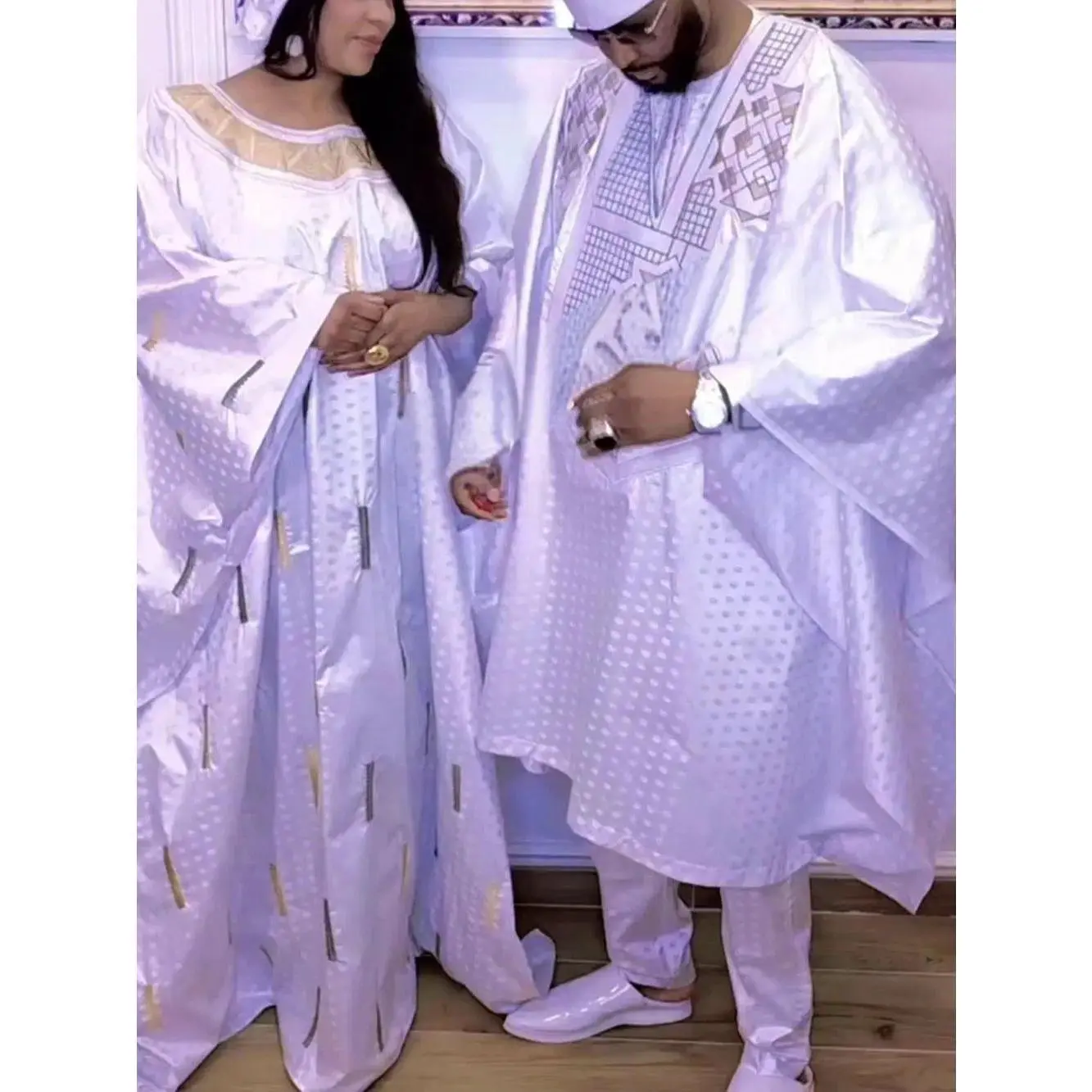 Elegant African Dresses for Women Traditional Bazin Embroidery Wedding Party Dresses Dashiki African Couple Matching Clothes