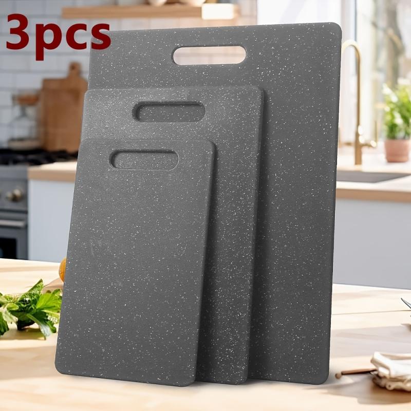 3-Piece Reversible BPA-Free Plastic Cutting Board Set, Charcoal Black