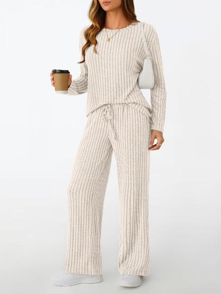 Womens Loungewear Lounge Sets 2 Piece Matching Pajamas Fall Fashion 2025 Ribbed Knit Outfits Long Sleeve Casual Sweatsuits