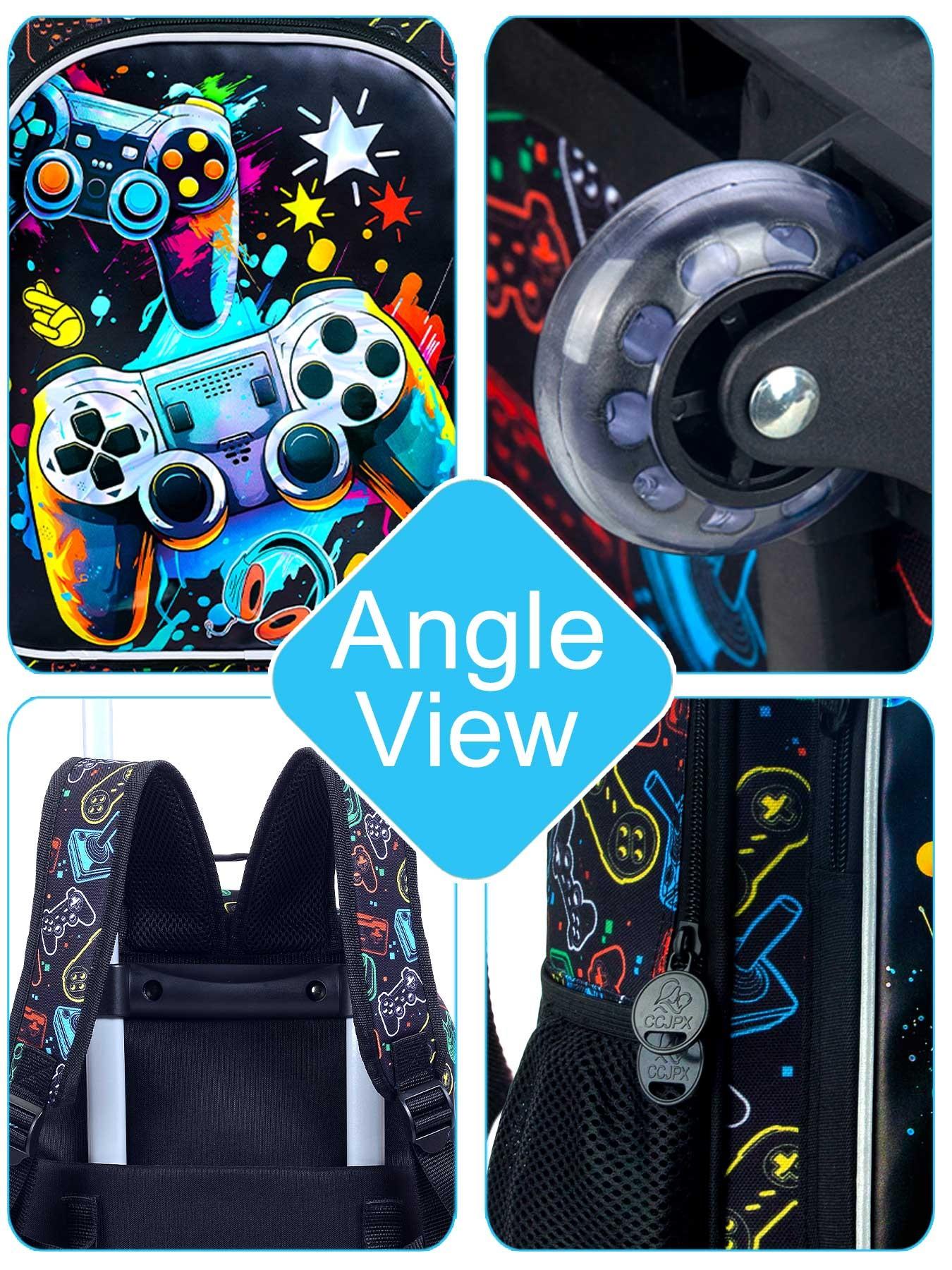 Three-Piece Wheel Backpack Set, Wheeled Elementary School Bag and Lunch Bag, Rolling Backpack for Boys and Girls, School Backpacks, Funny Bag, All Season Use