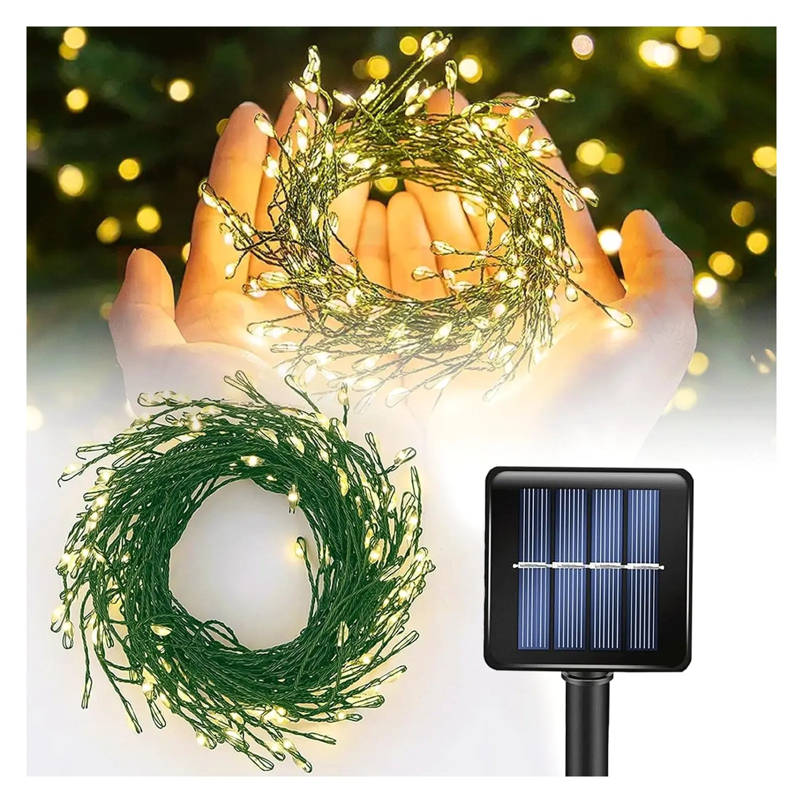 Solar Powered Outdoor String Lights 9.8FT 120 LED Waterproof Firecracker Fairy Lights with 8 Modes Green Copper Wire for Christmas Garden Wedding Patio Yard DecorGift