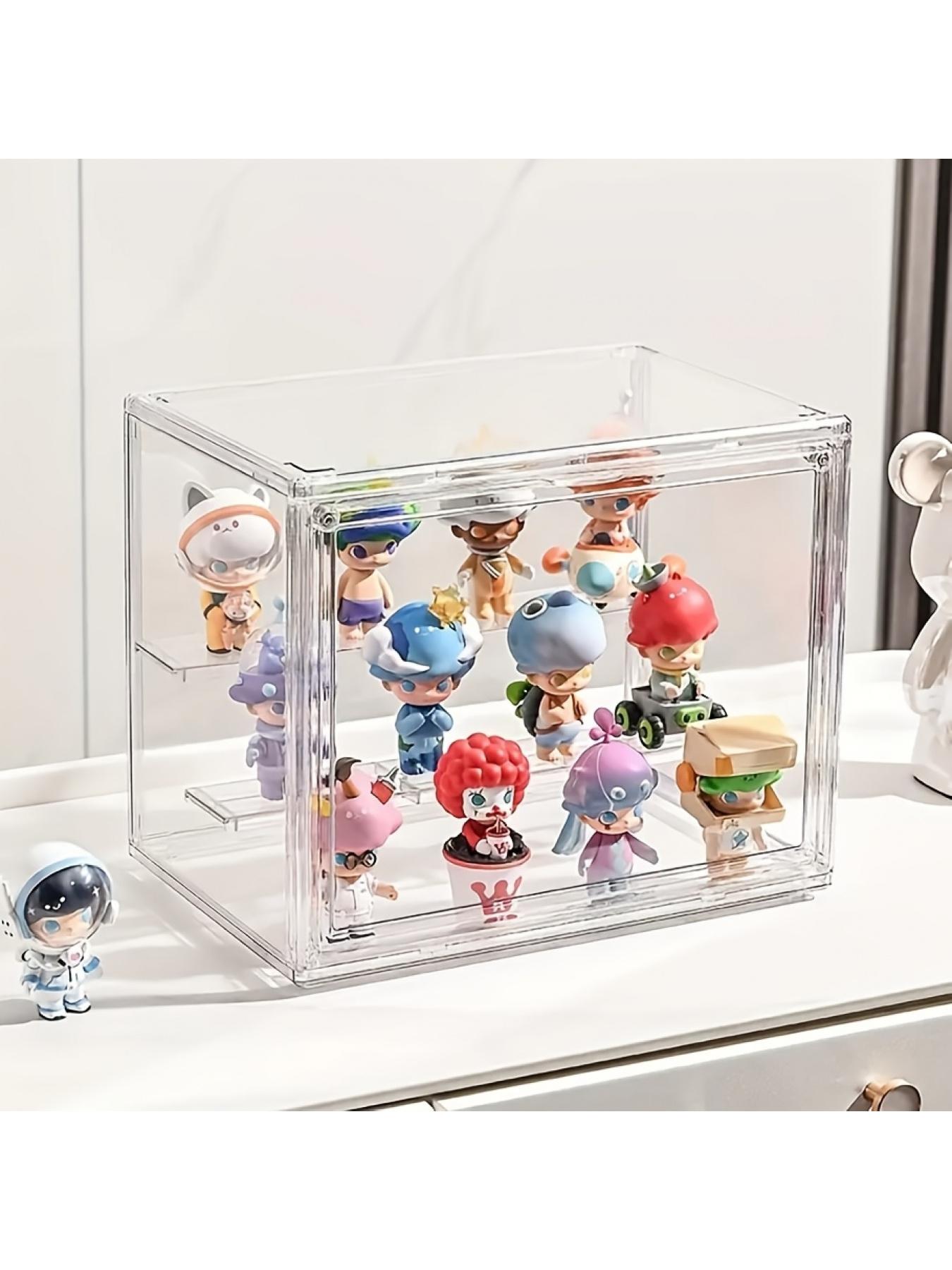 3-Tier Clear Plastic Display Case with Step & Magnetic Closure, Stackable Storage Box for Desktop Organization & Showcase