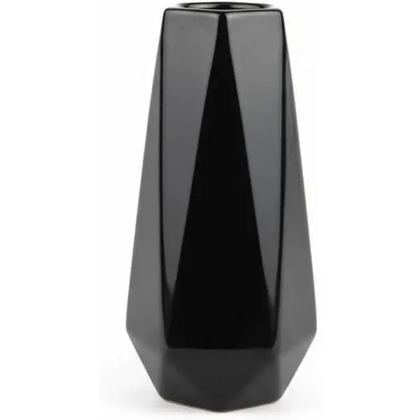 Modern Black Ceramic Vase, 7.5 Inch Geometric Flower vases, Minimalist Design for Table Shelf Centerpiece  Decor Fit for Housewarming, Weddings, Birthday,Christmas
