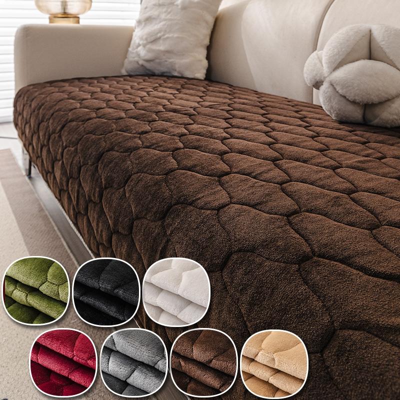 1pc Vintage Solid Color Quilted Non-Slip Washable Plush Sofa Cover, Modern Minimalist Pet-Friendly Furniture Protector, Living Room & Bedroom Decor