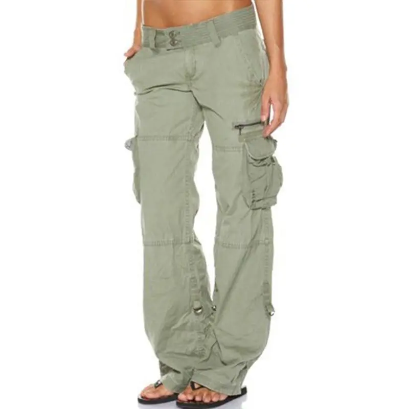 Women Vintage Cargo Pants Multi Pockets Loose Wide Leg Straight Y2K Casual Baggy Work Trousers for Ladies