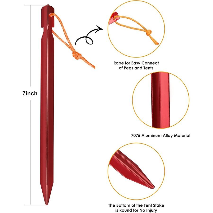 18cm/7in Aluminium Alloy Tent Pegs, 10pcs Camping Ground Nails, Camp Picnic Tent Stakes, Hiking Beach Sunshade Tarp Tent Nail