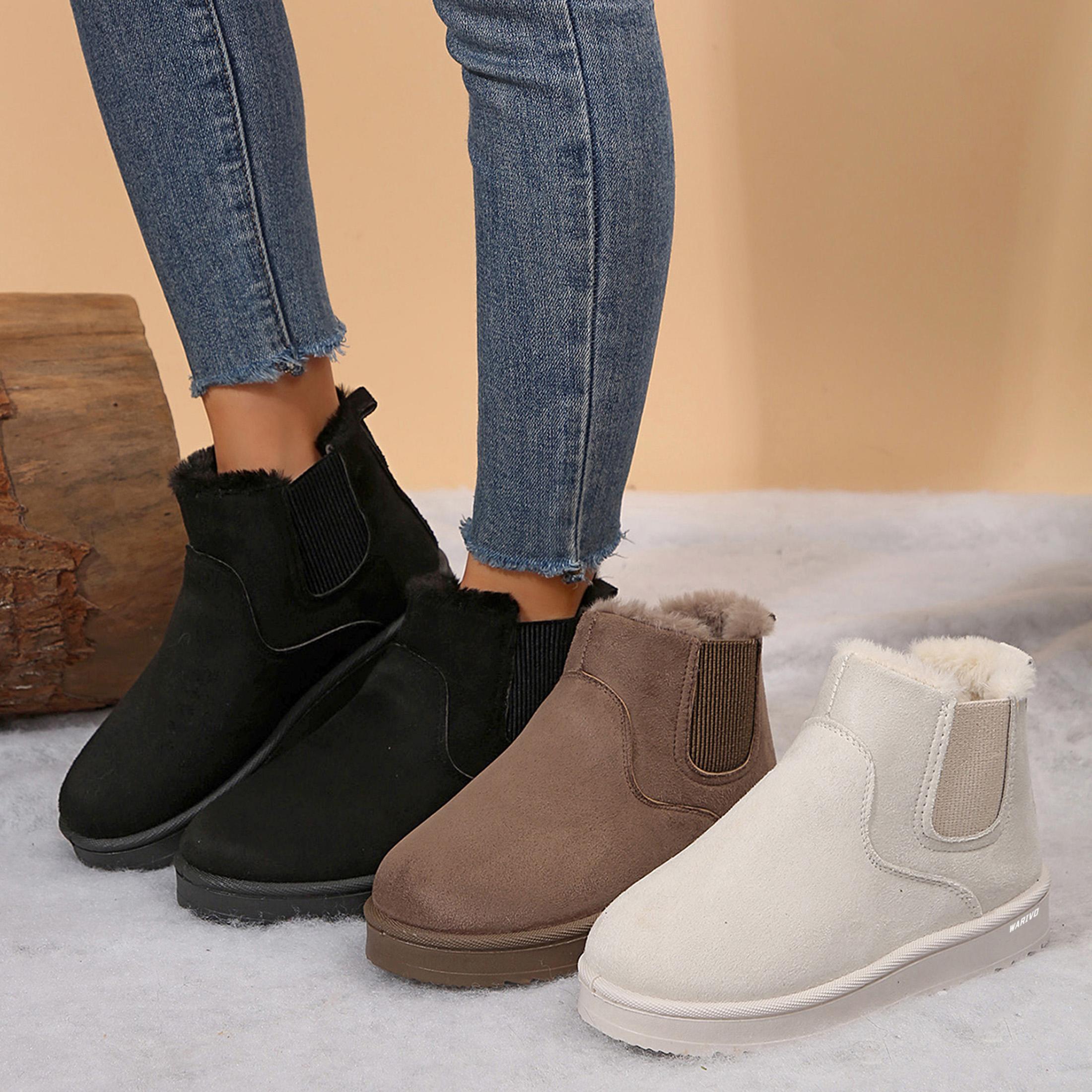 Women's Thick Soled  Ankle Boots And Short Boots Thermal Lined Anti-Slip With Faux Fur Lining Warm Winter Boots Springfresh