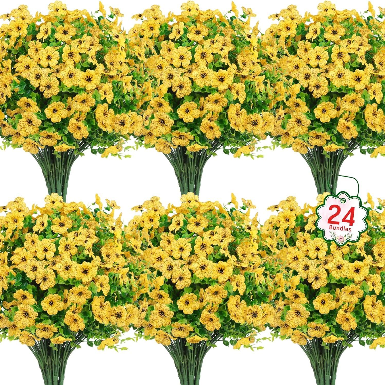 Artificial Flower ( 12/24pcs/set ) ，Mixed Color UV Resistant Fake Flower, Decorative Faux Flower Plant for Home & Garden & Yard，Outdoor Flowers,home decor（without Pot）