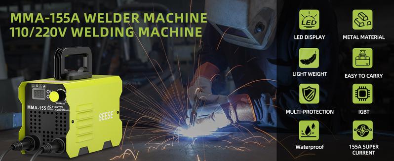 SEESE 155Amp MINI Portable Welding Machine, Stick Welder, AC 110/220V smart conversion, LED Display Digital Welder, Portable MMA Arc Welder SEESE 155Amp MINI Portable Welding Machine, Stick Welder, AC 110/220V smart conversion, LED Display Digital Welder, Portable MMA Arc Welder
