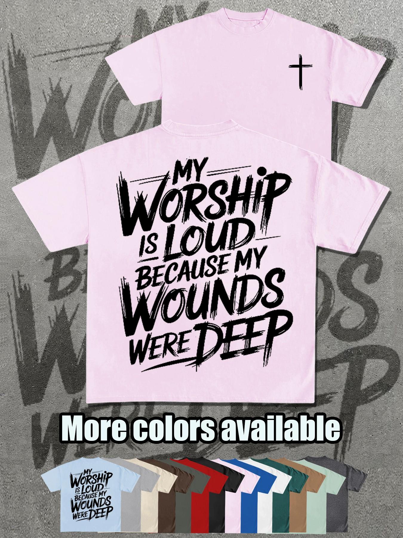 Christian Faith Theme T-Shirt, My Worship Is Loud Cross Print Short Sleeve, Loose Fit, Casual Long Top, Perfect Christian Gift