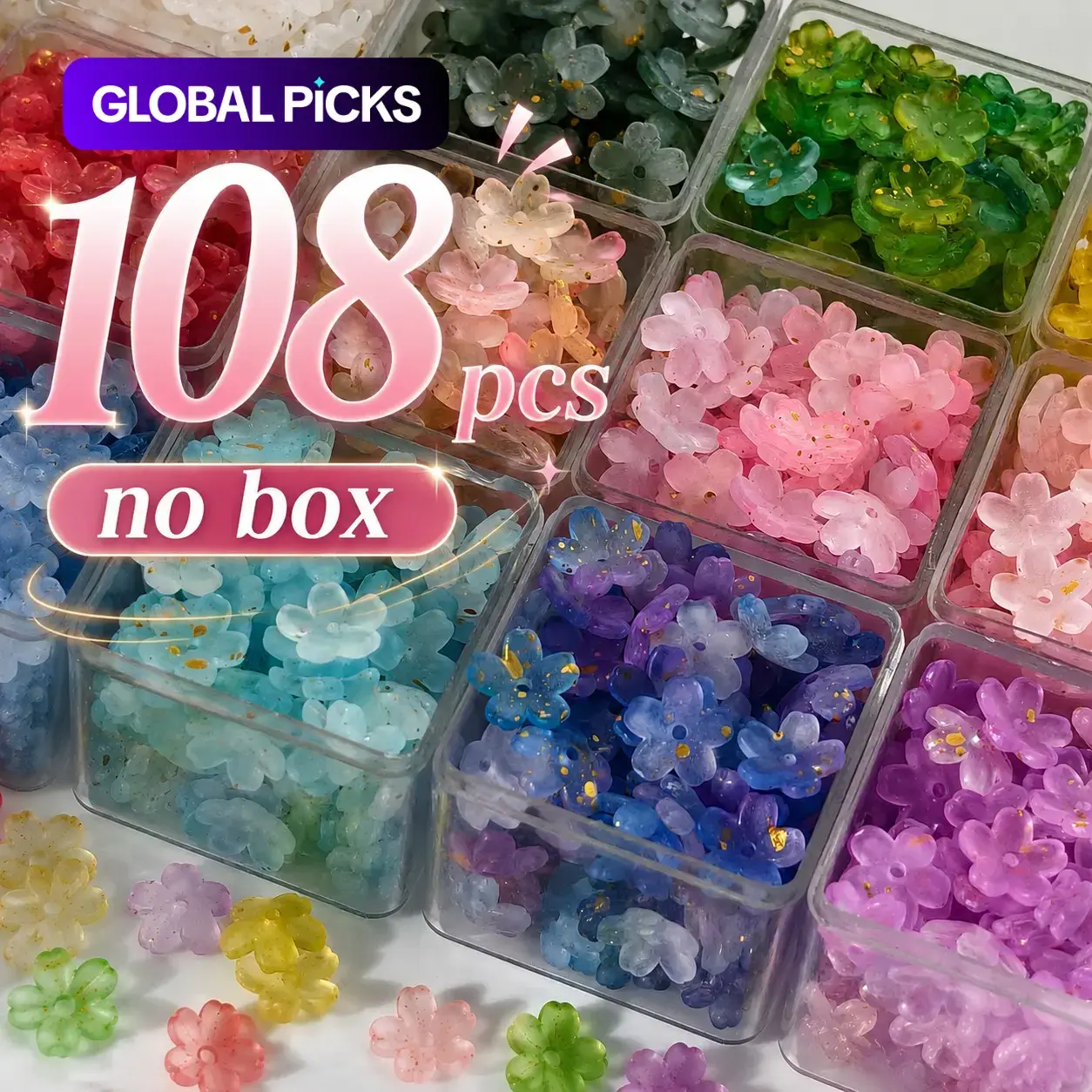 108Pcs 10.5mm 12 Colors 3D Plum Blossom Beads with Hole, Acrylic Beads, Beads For Crafts, Vintage Chinese Hairpin Flower DIY Accessories, No Box #GLOBAL PICKS