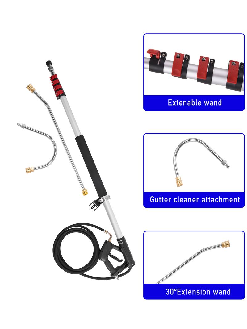 M MINGLE Telescoping Pressure Washer Wand, 20 Feet Aluminum High Power Washer Telescopic Spray Wand with 2 Extension Wands, 5 Spray Nozzle Tips, 2 Couplers and Support Belt, 4000 PSI