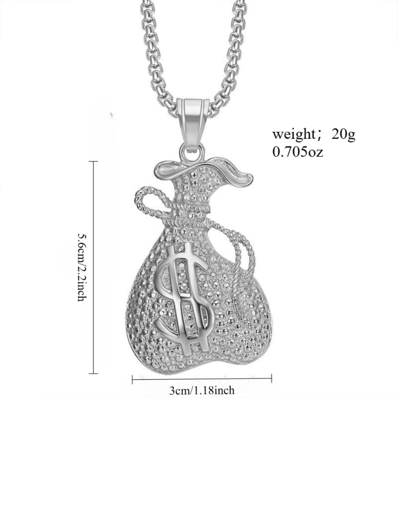 Stainless Steel Vacuum Plated Dollar Bill Pouch Pendant Necklace, Durable Money Bag Charm, Fashionable Accessory for Daily Use