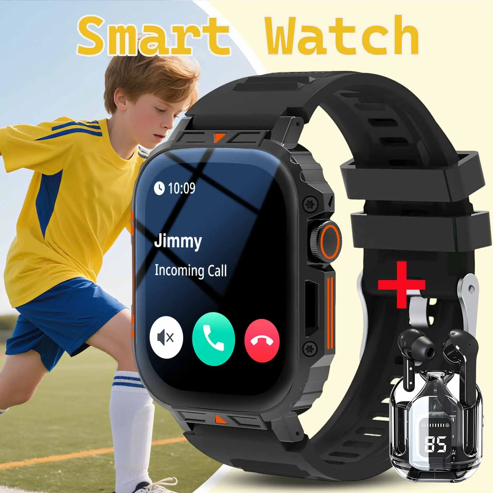 1.83 Inch Kids Smart Watch, Bluetooth-compatible Call & Music, Voice Assistant, 180mah Battery, Gift Earbuds, Multifunctional Alerts, Android Compatible, Smartwatch With Earbuds