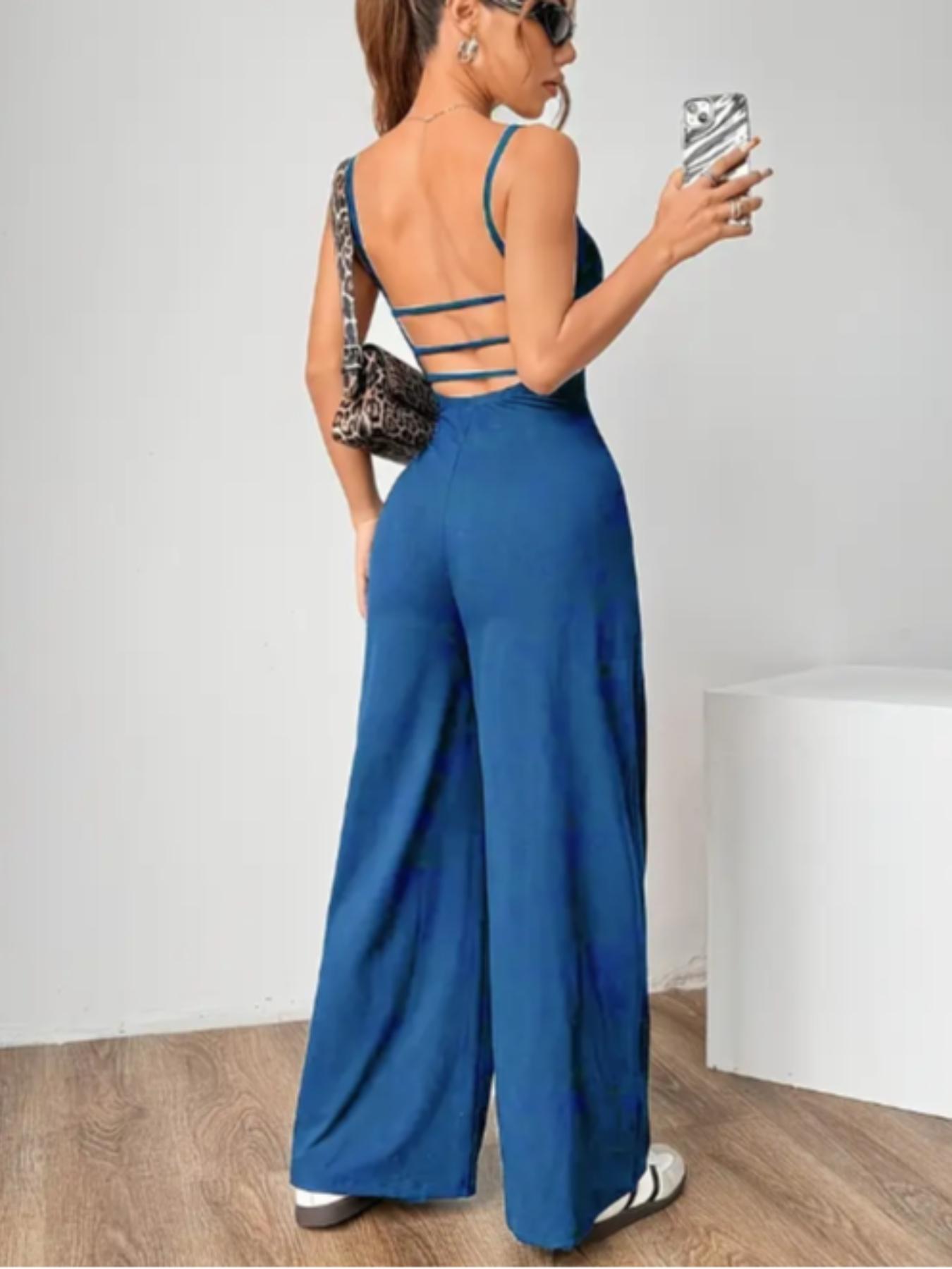 Women's Casual Plain Backless Jumpsuit Long Pants, Style, New Arrival, Comfortable Fit, Perfect for Daily Wear