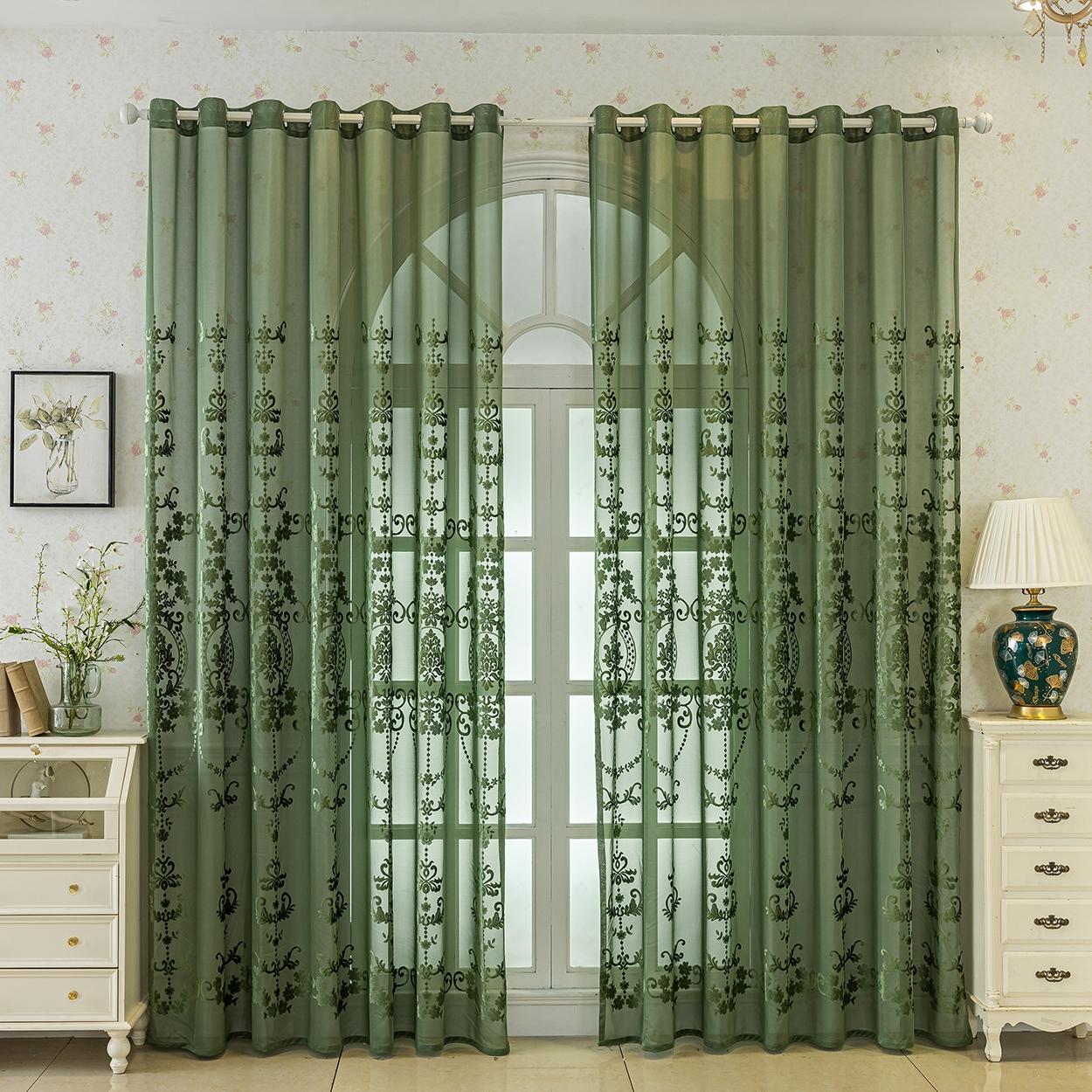European Luxury Floral Semi-Transparent Curtain, Lightweight Breathable, Ideal for Living Room, Bedroom, Balcony, Kitchen, Office, Garden