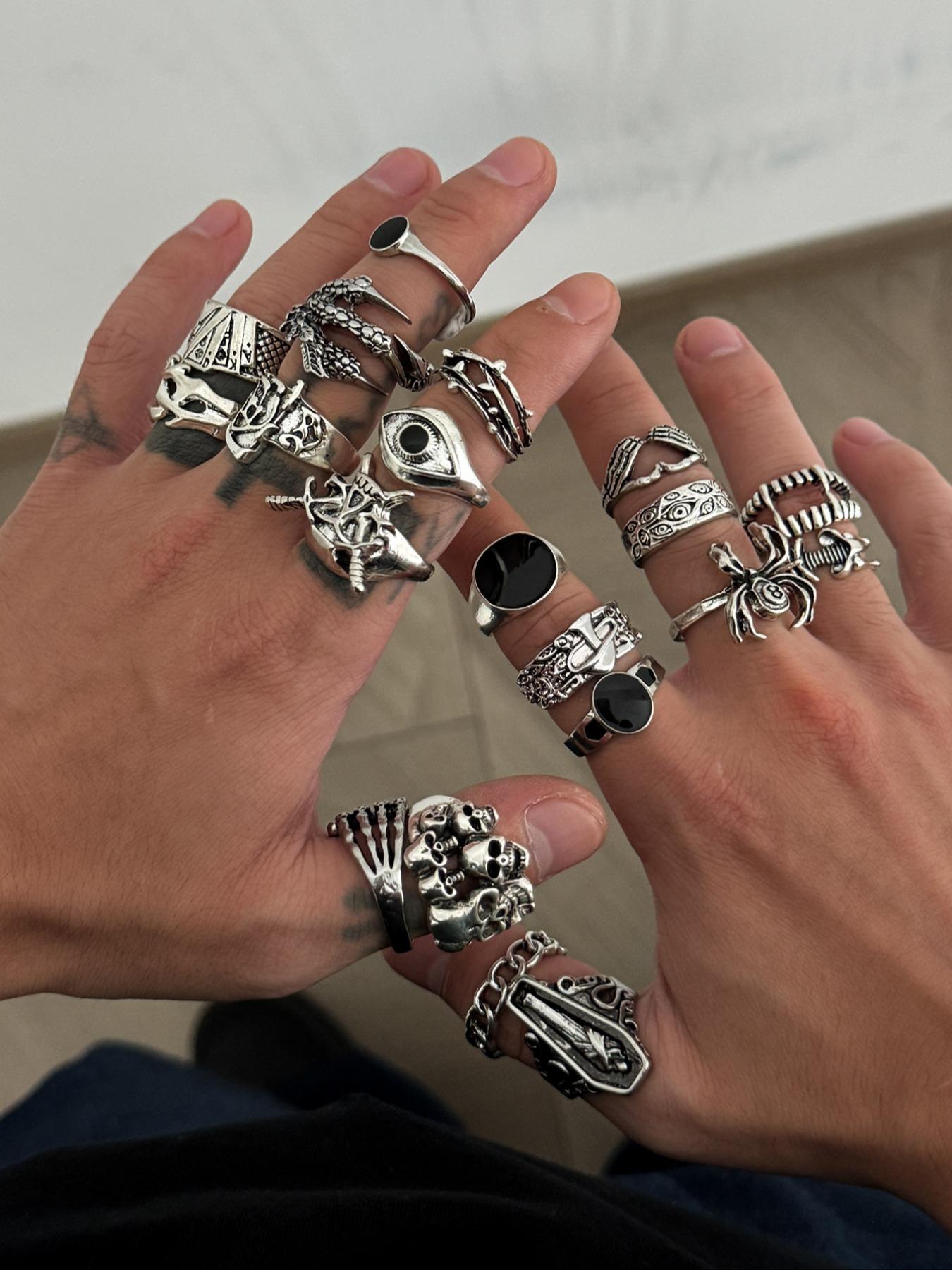 20 Piece Vintage Spider Skull Ring Set, Dark Punk Joint Rings, Holiday Gift, Street Style Charm Jewelry, Witchy Jewelry, All Seasons