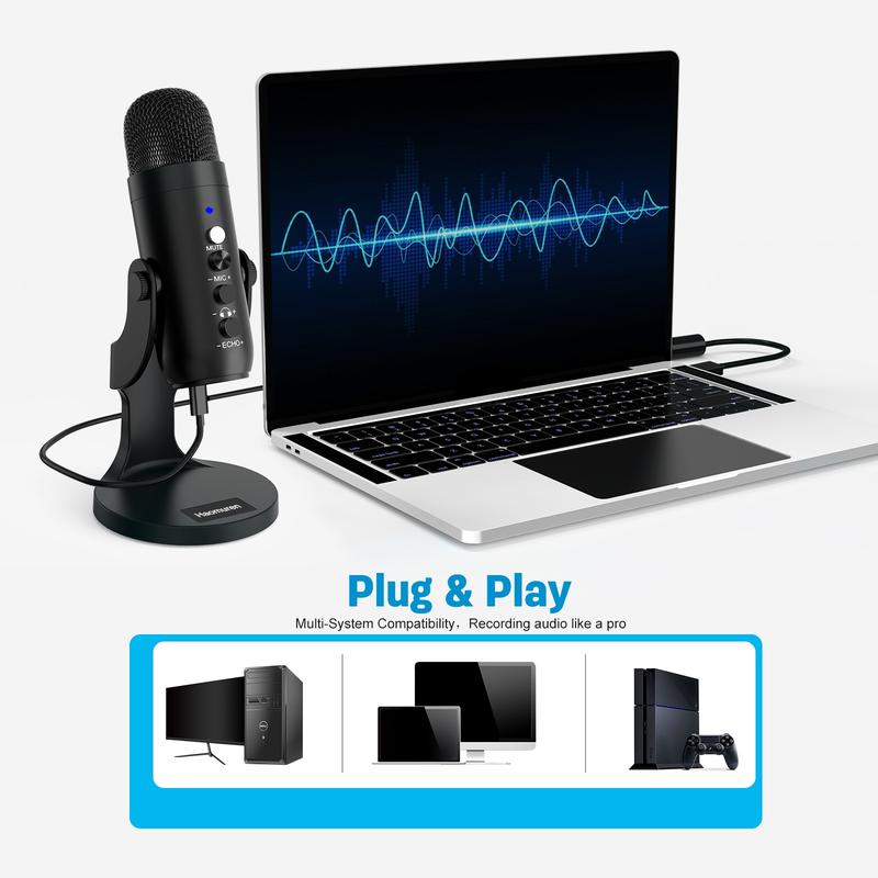 HAOMUREN USB Powered Microphone with Type-C Adapter & USB Cable, Condenser Microphone with Noise Cancelling & Echo Function, Microphone for Live Streaming, Noise Reduction Mic HAOMUREN USB Powered Microphone with Type-C Adapter & USB Cable, Condenser Microphone with Noise Cancelling & Echo Function, Microphone for Live Streaming, Noise Reduction Mic