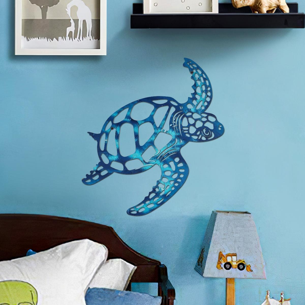 Modern Creative Iron Turtle Wall Decor, Colorful Painted Art Lines Design, Bathroom Beach Wall Tropical Ocean Wind Hanging Decoration, Modern Home Decoration