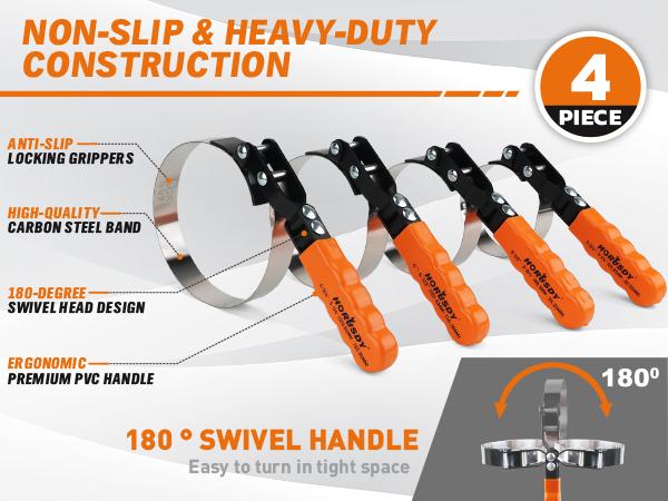 Oil Filter Wrench Set with Storage Case, 11pc or 9pc, Swivel Wrenches Fit 2-3/4" to 5-1/4", Adjustable Filter Pliers (9" & 12"), Valve Lapper Set, 3-Jaw Socket, Ratchet Handle for Garage, Roadside Repair