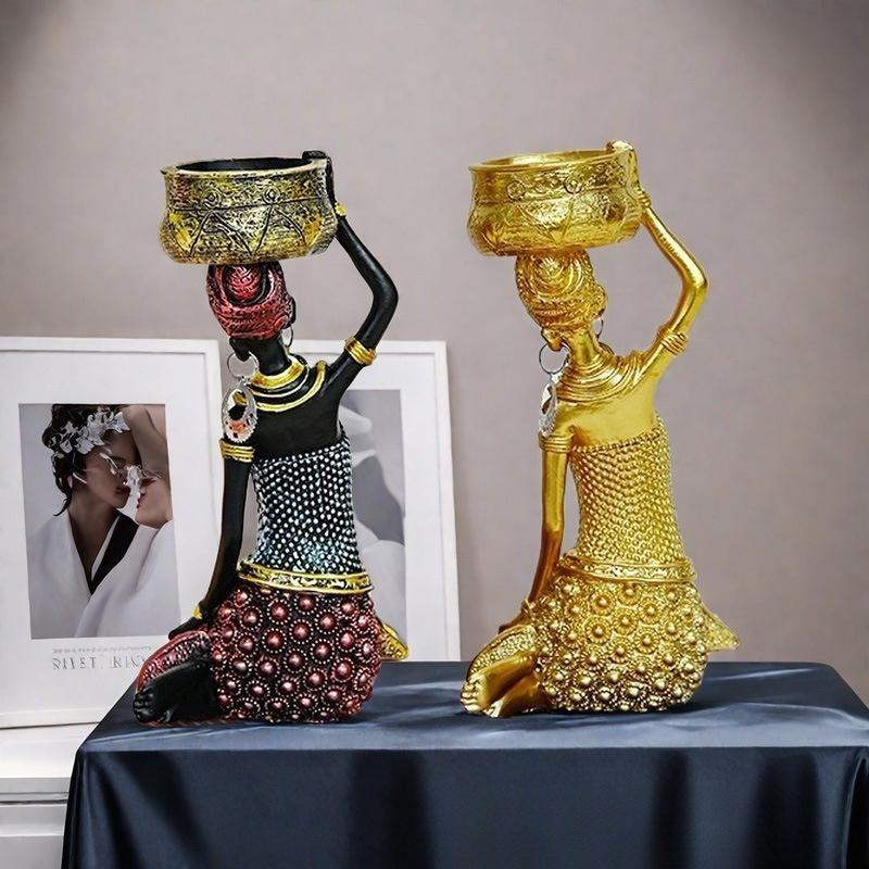 Resin African Woman Statue Decorative Ornament, Unique Art Style Visual Focal Point, Ideal Gift for Living Room and Bedroom