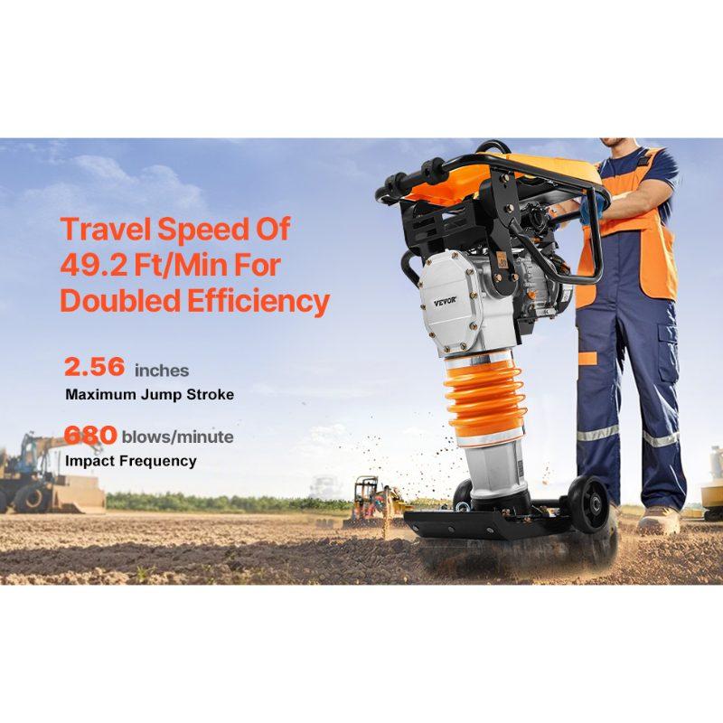 VEVOR Jumping Jack Compactor, 6.5 HP Vibratory Rammer Fuel-Powered 196 cc Engine Tamper, 3600 lbs Impact Force, 26 Max Compaction Depth, for Soil, Gravel, Footings, Concrete Slabs, and Foundations VEVOR Jumping Jack Compactor, 6.5 HP Vibratory Rammer Fuel-Powered 196 cc Engine Tamper, 3600 lbs Impact Force, 26 Max Compaction Depth, for Soil, Gravel, Footings, Concrete Slabs, and Foundations