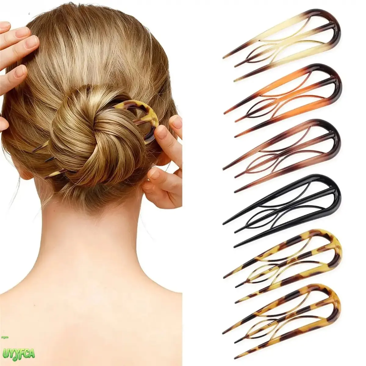 6PCS French U‑Shaped Acrylic Hair Fork Pins, Secure Hold Hair Sticks For Bun Updos And French Twist Hairstyles, Durable Styling Accessories Suitable For All Hair Types, For Daily Wear And Formal Occasions,Daily Elegant Styling Tools