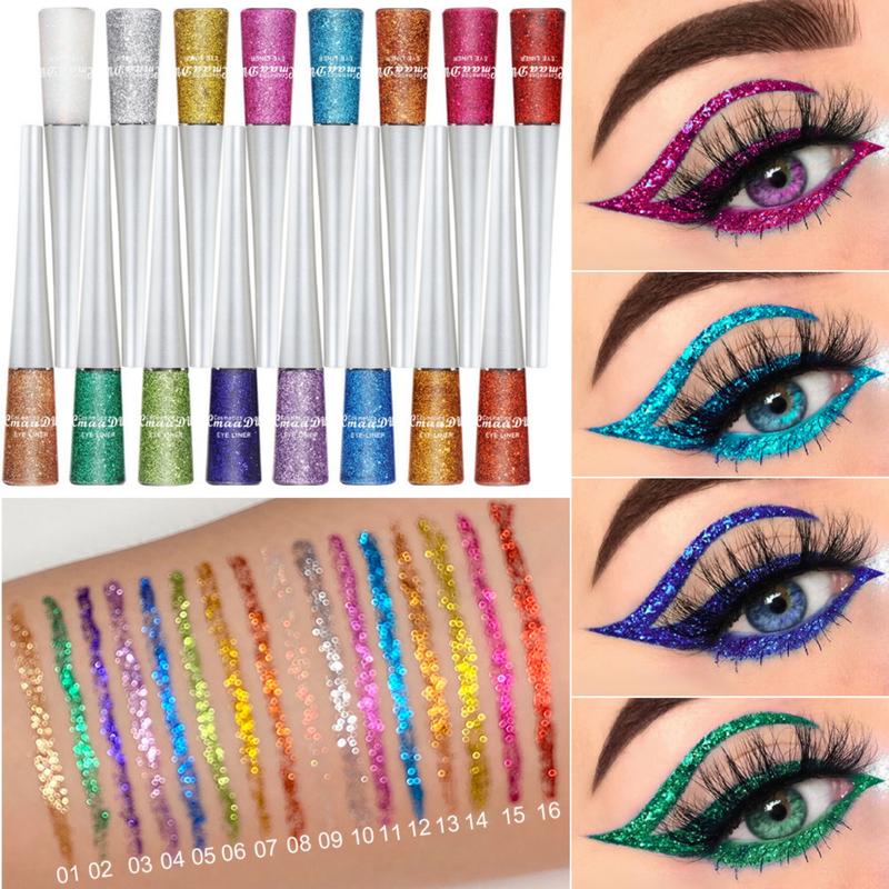 16 Color Glossy Eyeliner Set Makeup Glitter Full Color Eyeshadow Waterproof Highlight Liquid Party Stage Cosmetic Tools Holiday Gift