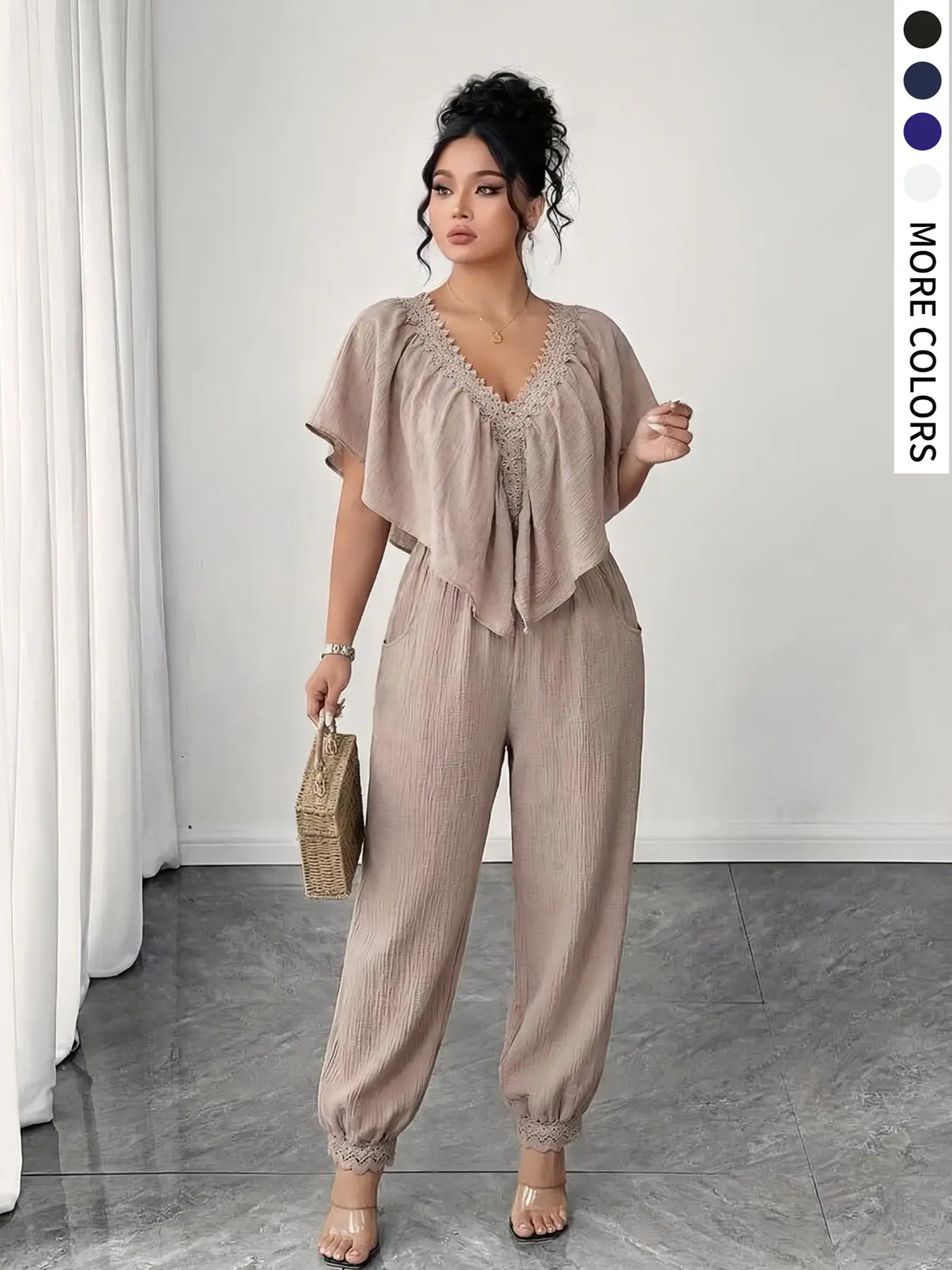 Plus Size Women's Elegant Jumpsuit, Short Sleeve Striped Design, High Waist Loose Fit, Comfortable and Stylish for Daily Wear