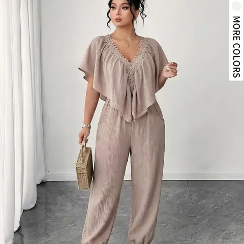 Plus Size Women's Elegant Jumpsuit, Short Sleeve Striped Design, High Waist Loose Fit, Comfortable, Casual and Stylish for Daily Wear