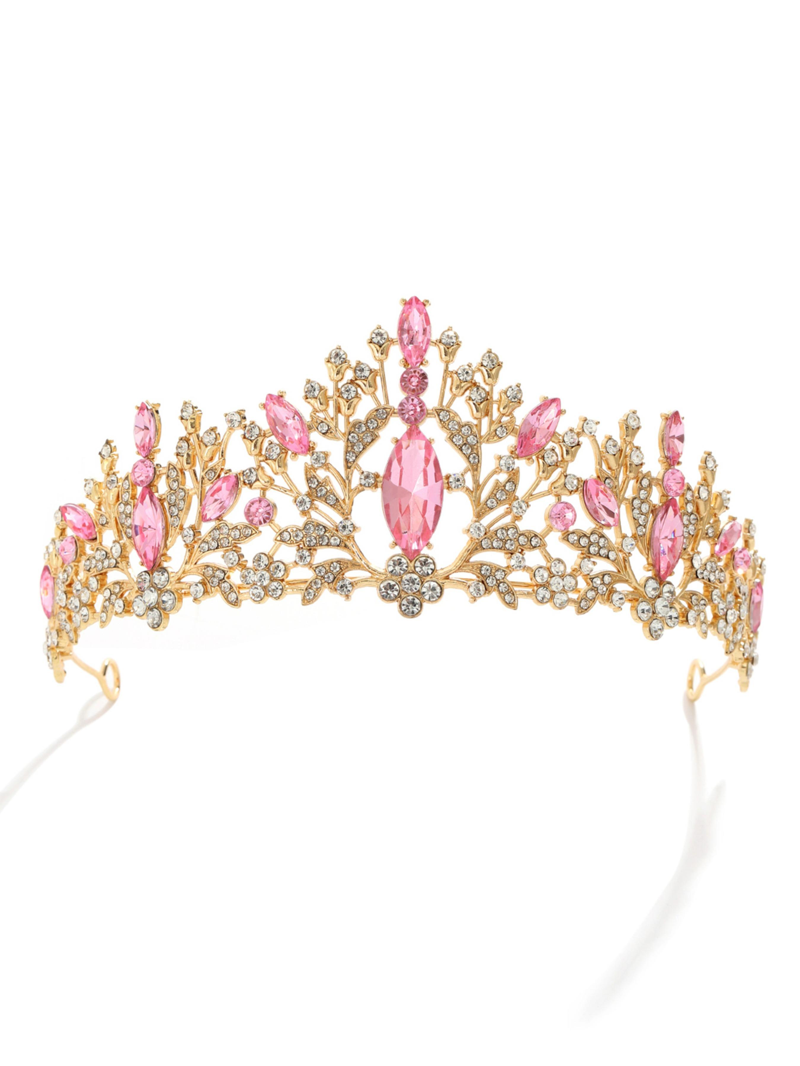 Gold Crystal Wedding Tiara Rhinestone Bridal Crown Jewelry Accessories Floral Fashion Elegant Birthday Headwear