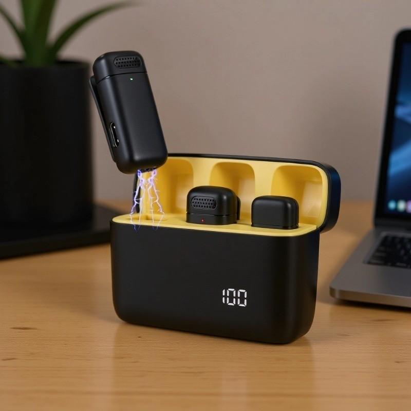 Professional Wireless Lapel Microphone Set (2 Pieces), Compatible with iPhone iPad Android Devices, Noise Reduction, Plug-And-Play, Ideal for Video Recording