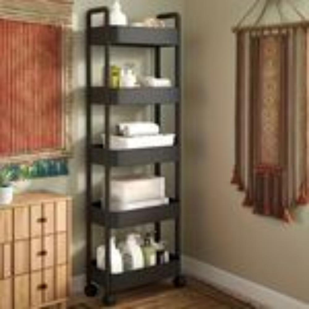 Multi-layer multi-functional trolley, multi-functional storage rack, Display storage rack, movable trolley, movable shelf, 4 universal wheels, suitable for kitchen, bathroom, multi-scene use, made of plastic, cannot place heavy objects