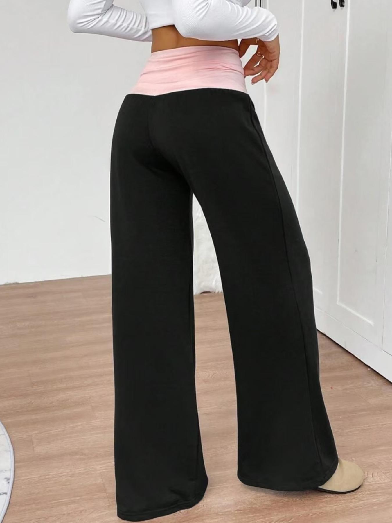 Women's Casual Spring Wide Leg Pants with Contrast Lapel Collar, Perfect for Graduation & Back-To-School, Teacher Creative Design