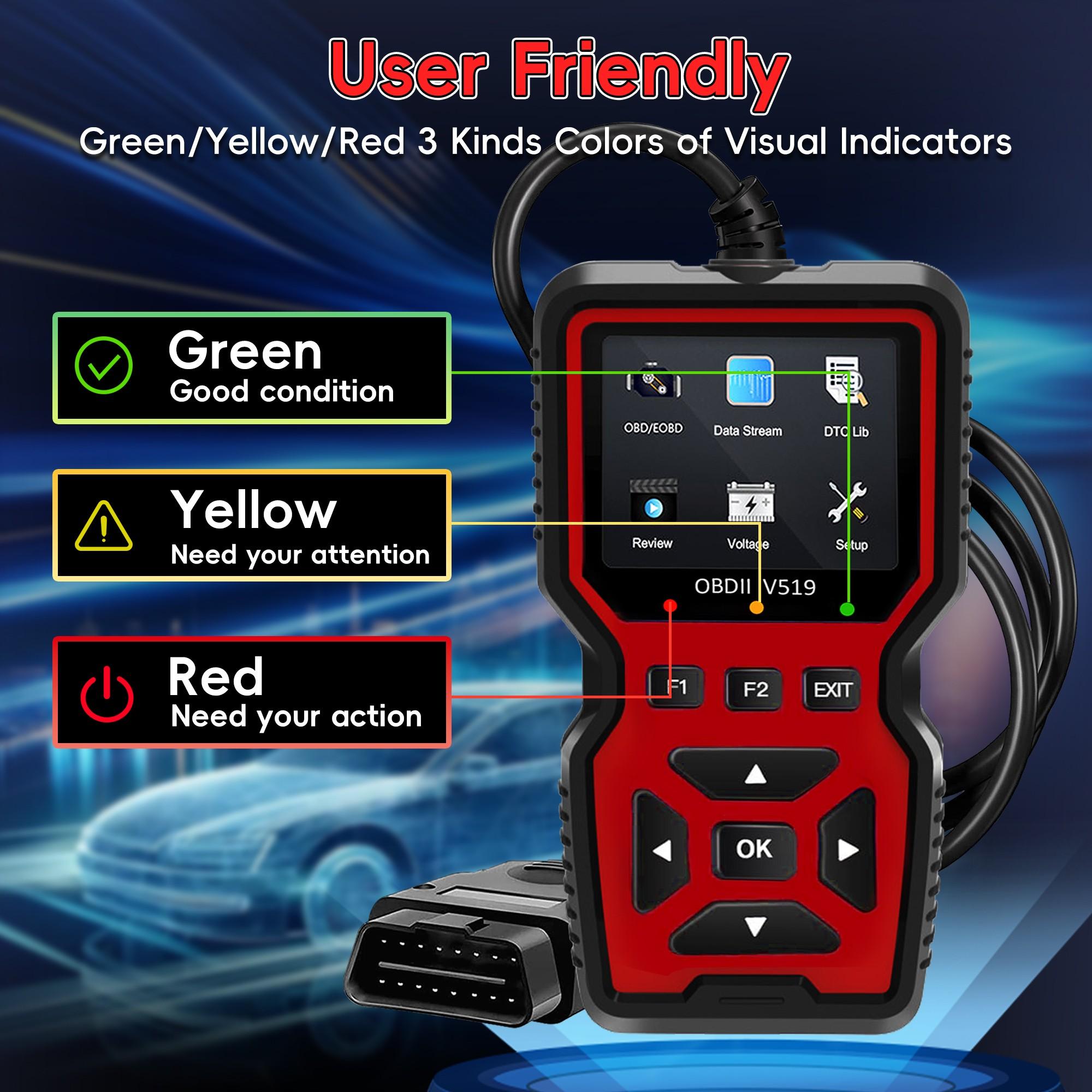 Car Obd2 Scanner Diagnostic Tool, Engine Code Reader, Reset Mode 6 & 8, I/m Ready, Light Duty Car Diagnostic Scan Tool