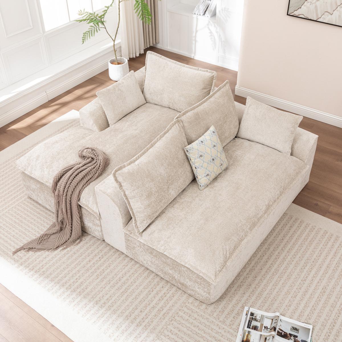 Aobtkel®103 " L Shaped Modular Couch, Cloud Boneless Couch with Deep Seats & High Back , Upholstered Fabric Sofa, No Assembly Required(Beige)#Summervibes