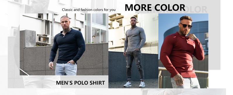 GINGTTO Men's Long Sleeve Knit Polo Sweater Shirt Slim Fit Stretch Muscle Tee Classic Pullover Golf Shirt with Collar