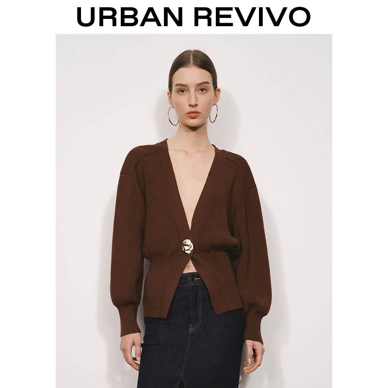 URBAN REVIVO 2026 Women V-Neck One Button Skater Knitted Cardigan Tops Knitwear  Casual Outfit Clothing Girl Elegant Fashion Trendy and Versatile SpringStatements