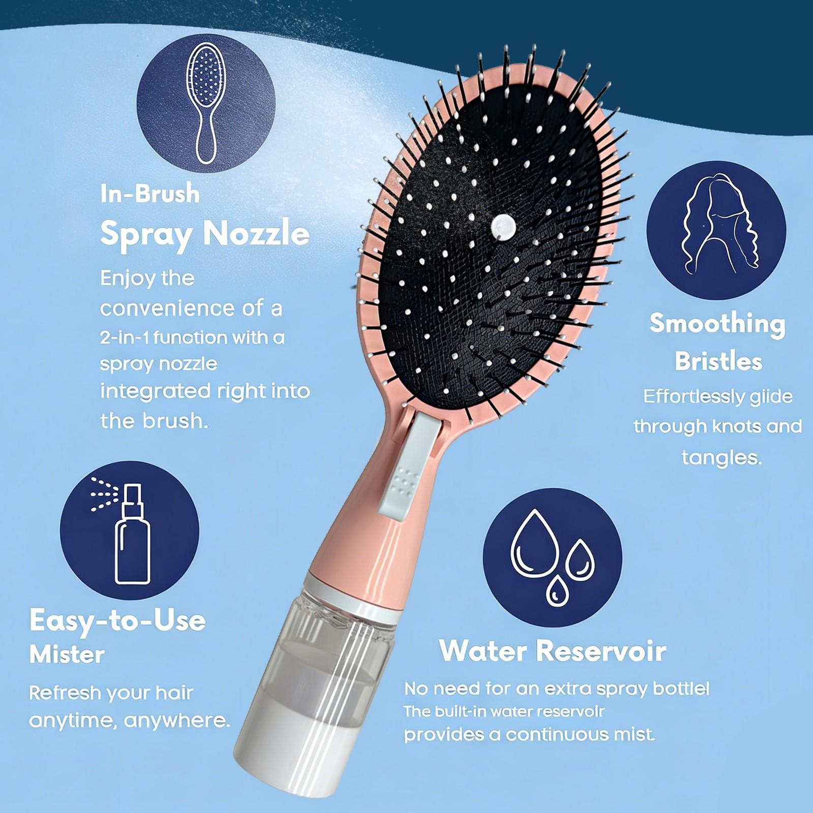 Two-In-One Spray Cushion Comb with Mist Function, Anti-Static Detangling Brush, Dry Wet Use Scalp Massager, Professional Hair Styling Tool, Anti Static Hairbrush, Anti Tangle Brush
