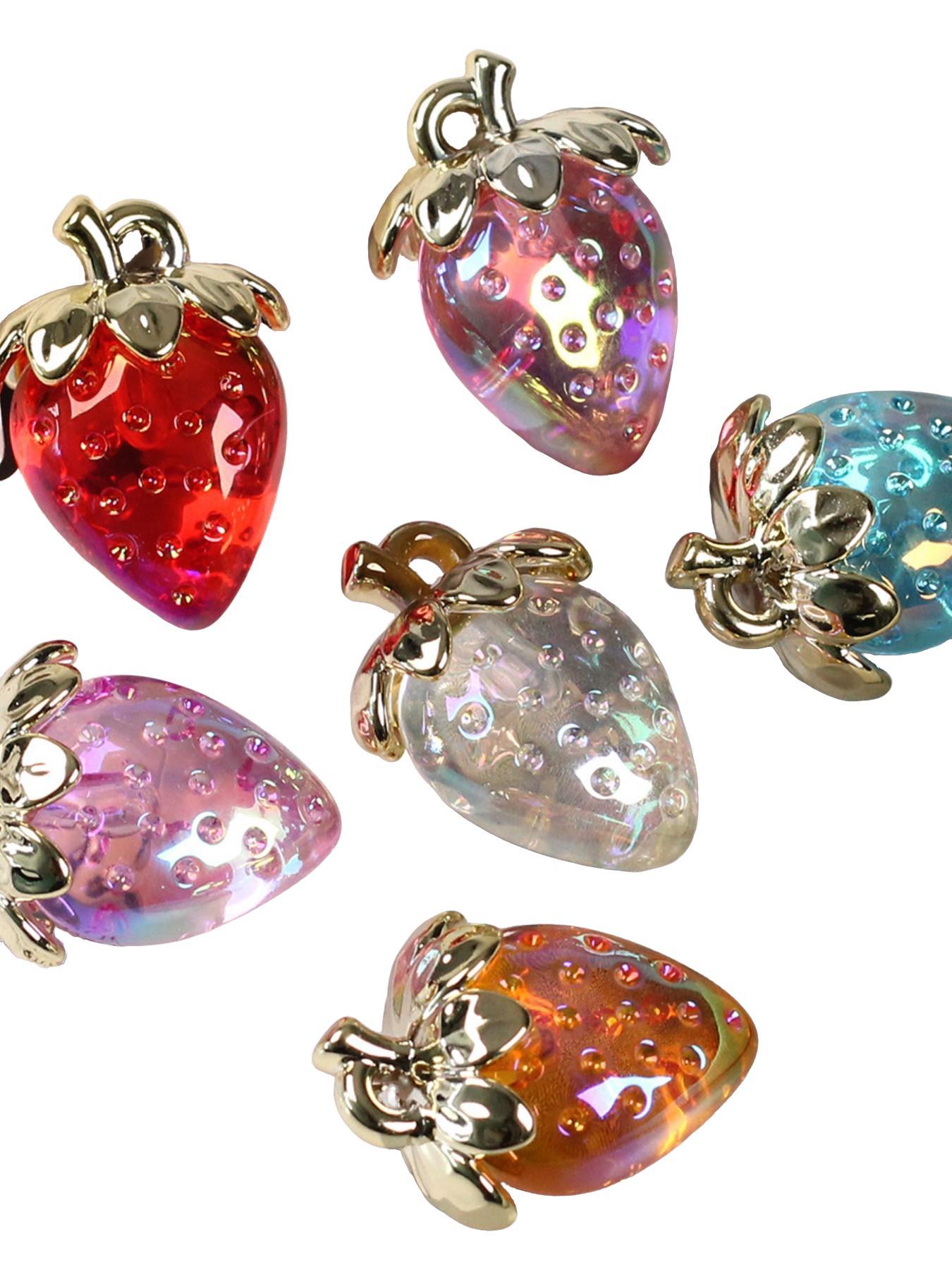 2pcs Transparent Acrylic Strawberry Pendant, DIY Hair Accessories, Phone Chain, Bracelet, Necklace, Keychain, Christmas Gift