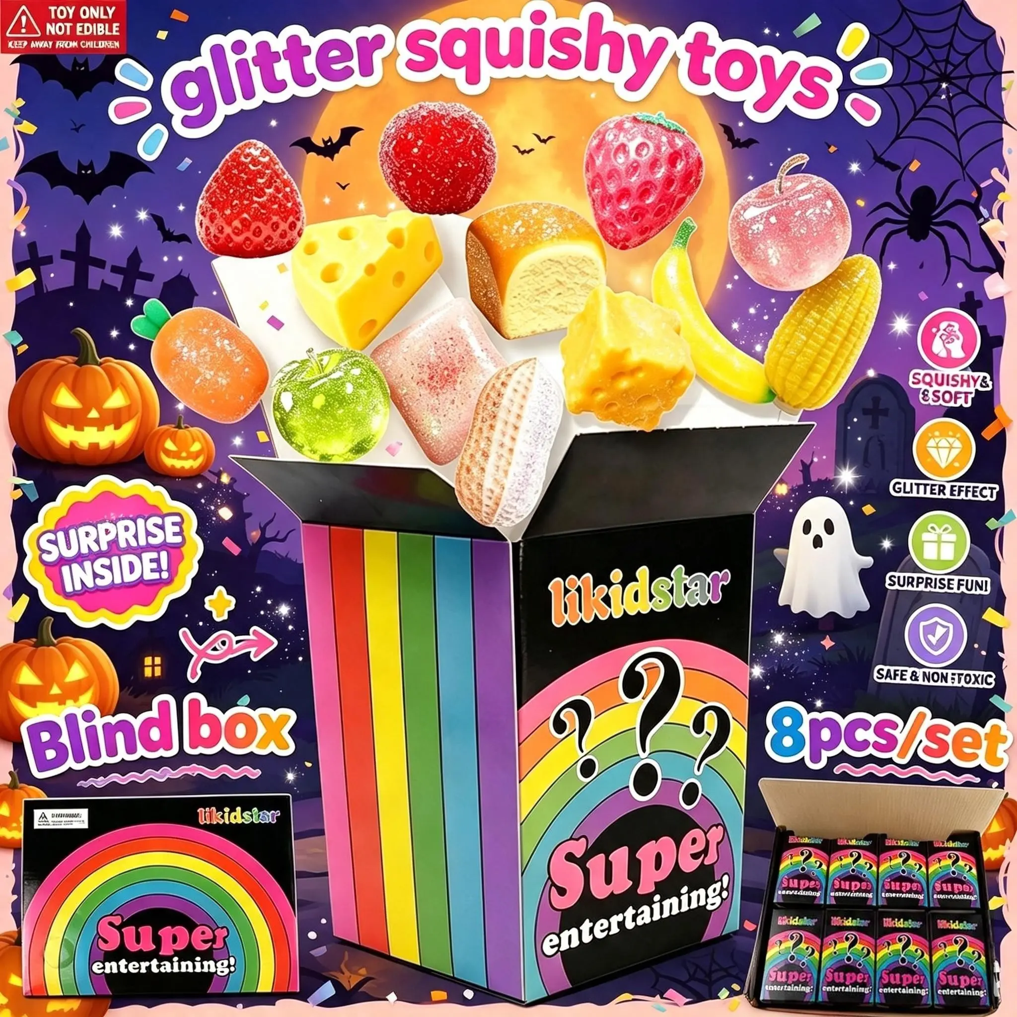 Likidstar Blind Box Malt Sugar Squishy Set, Stress Relief CreativeSlow Rebound Squishies, Multiple Styles, Rare MysteryGift Box, Party Gift，Halloween