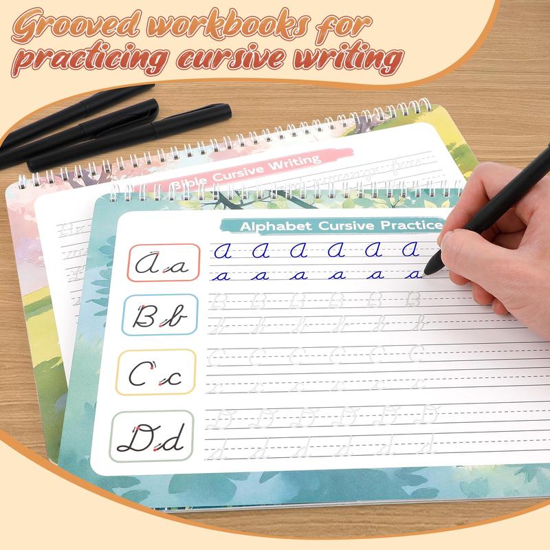 Grooved Cursive Handwriting Workbook for Kids Ages 8-12, Reusable Magic Grooved Writing Practice Alphabet Letters & Bible Verses, Cursive Calligraphy Practice Toys for Classroom & Homeschool