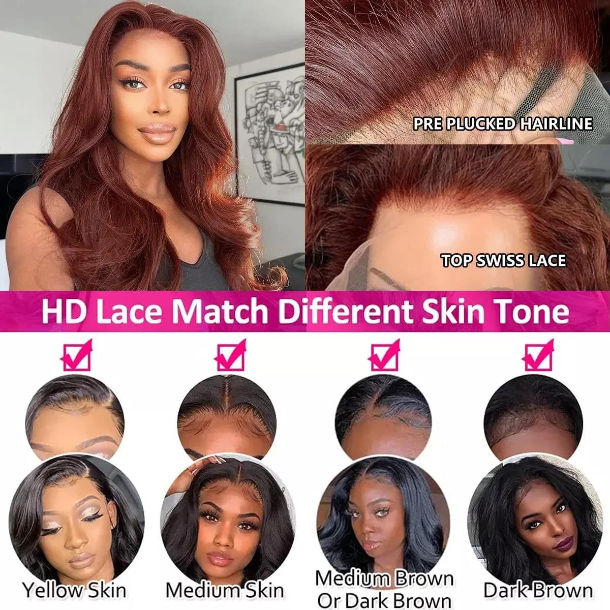 Bling Hair Reddish Brown Color Body Wave 13x4 Lace Front Human Hair Wig 180 Density 13x6 Hd Lace Frontal Wigs Brazilian Pre Plucked Bling Hair Reddish Brown Color Body Wave 13x4 Lace Front Human Hair Wig 180 Density 13x6 Hd Lace Frontal Wigs Brazilian Pre Plucked