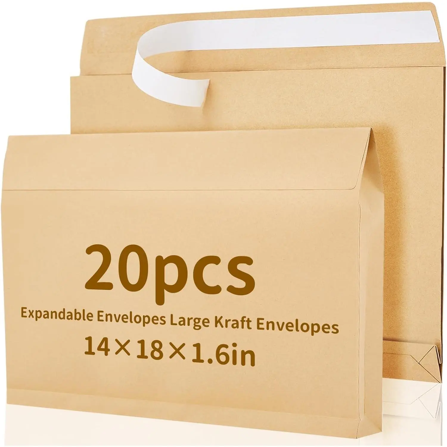 20 Pack 14 x 18 x 1.6 Inch Large Expandable Catalog Envelopes, Manila Kraft, Peel and Seal, Lightweight Mailing Envelopes for Office, Home, Documents, Magazines, Photos, Storage & Organizing, Brown(Gift)