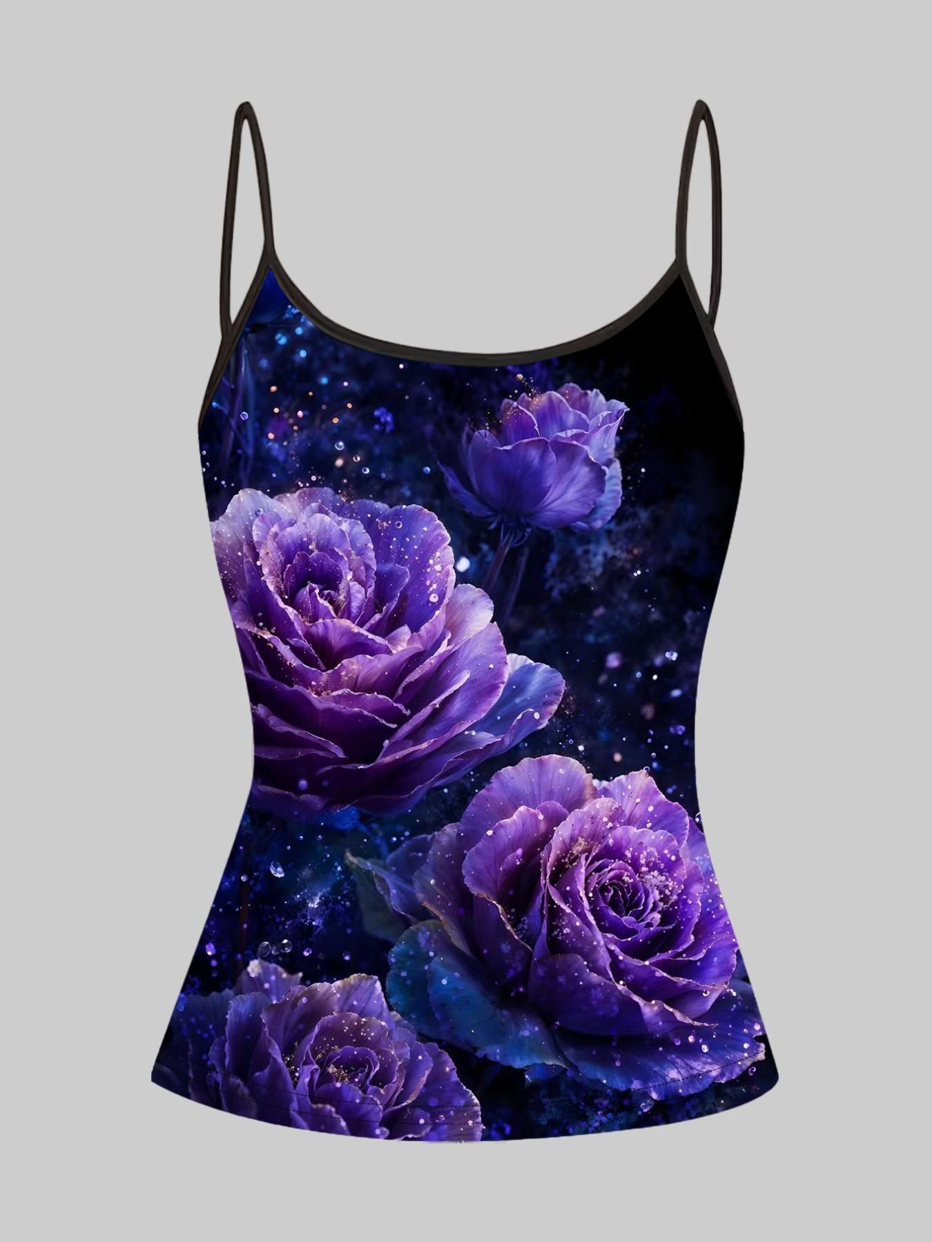 Dark Rose Butterfly Print Strappy Top, Summer Home Wear, Casual Slim-Fit Outerwear, Unique Bodycon Shirt, Four-Piece Set